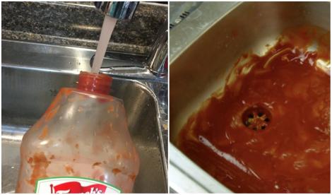 Ce se întâmplă dacă torni ketchup pe chiuvetă și aștepți. Se întâmplă totul în câteva minute
