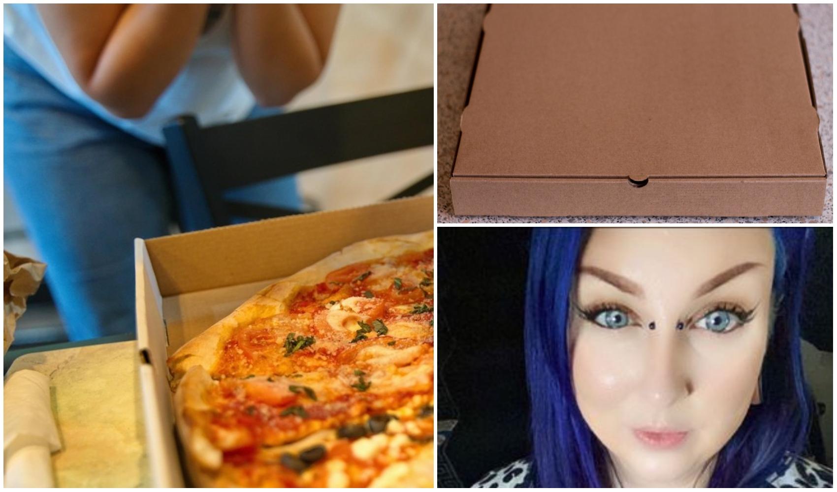 imagine cu o pizza, o cutie de pizza si kim ellis