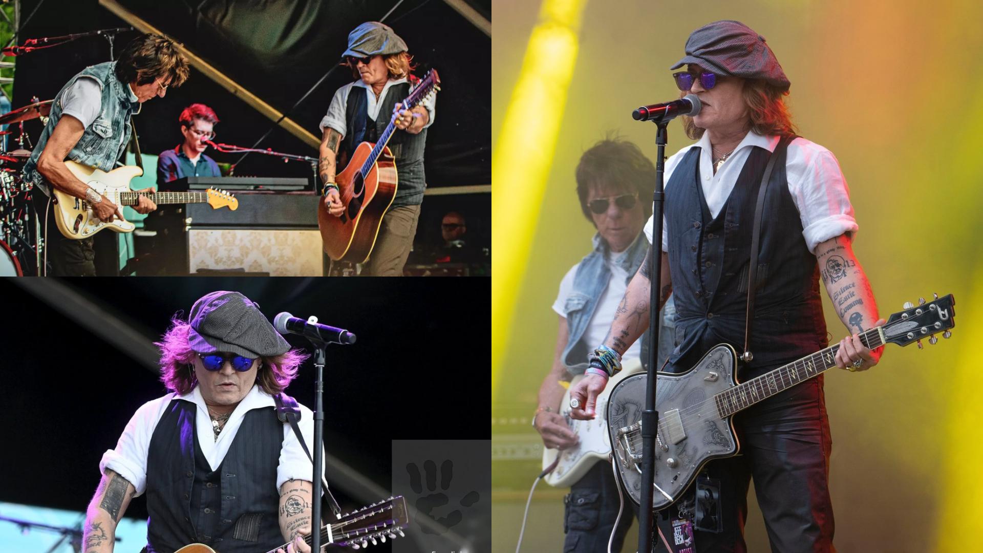 Jeff Beck și Johnny Depp pe scenă în timpul unui concert