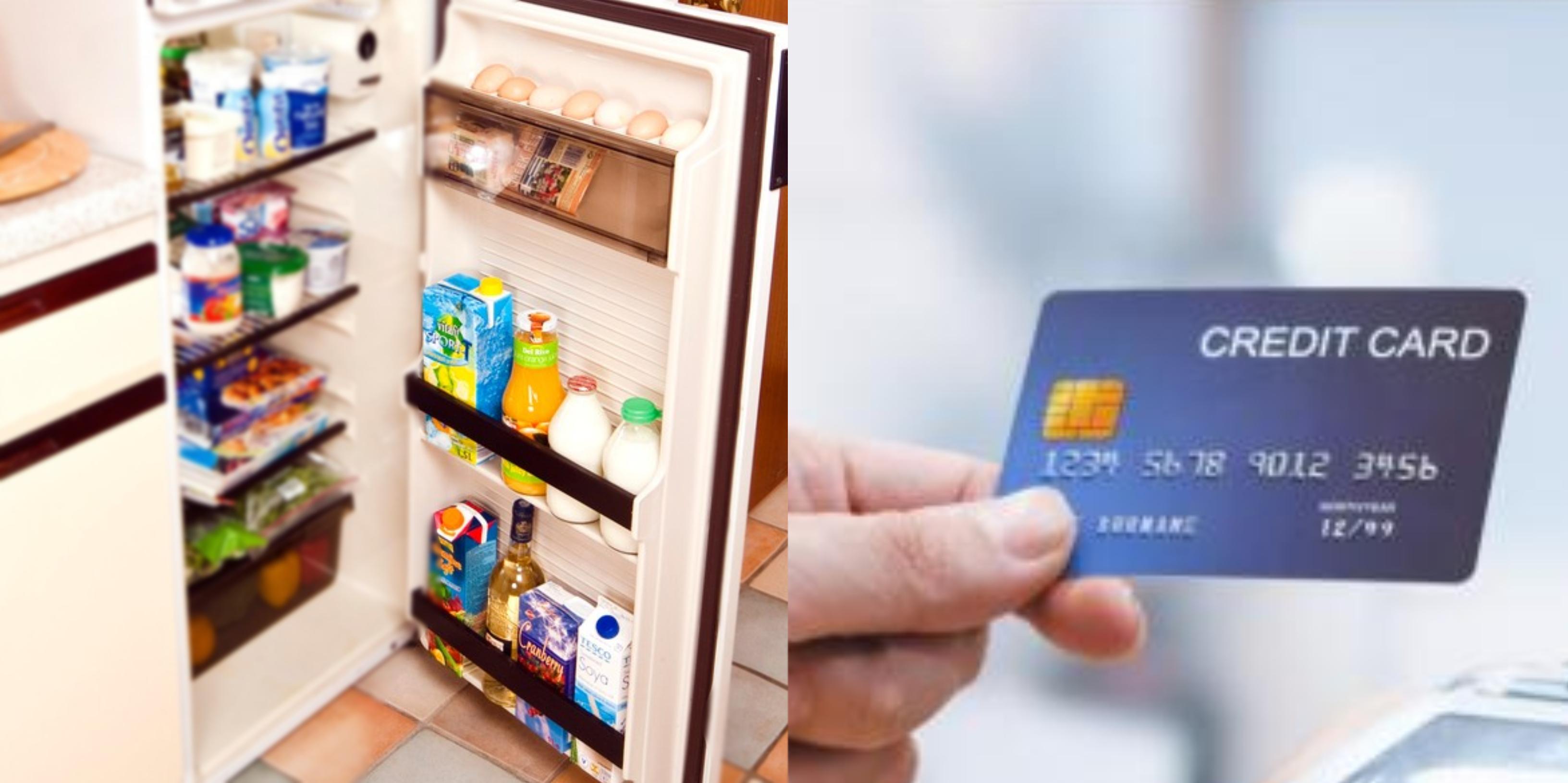 colaj foto cu un frigider îsi un card de credit