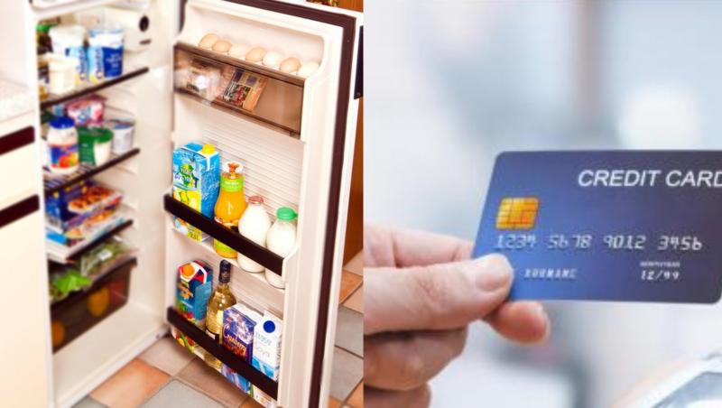 colaj foto cu un frigider îsi un card de credit