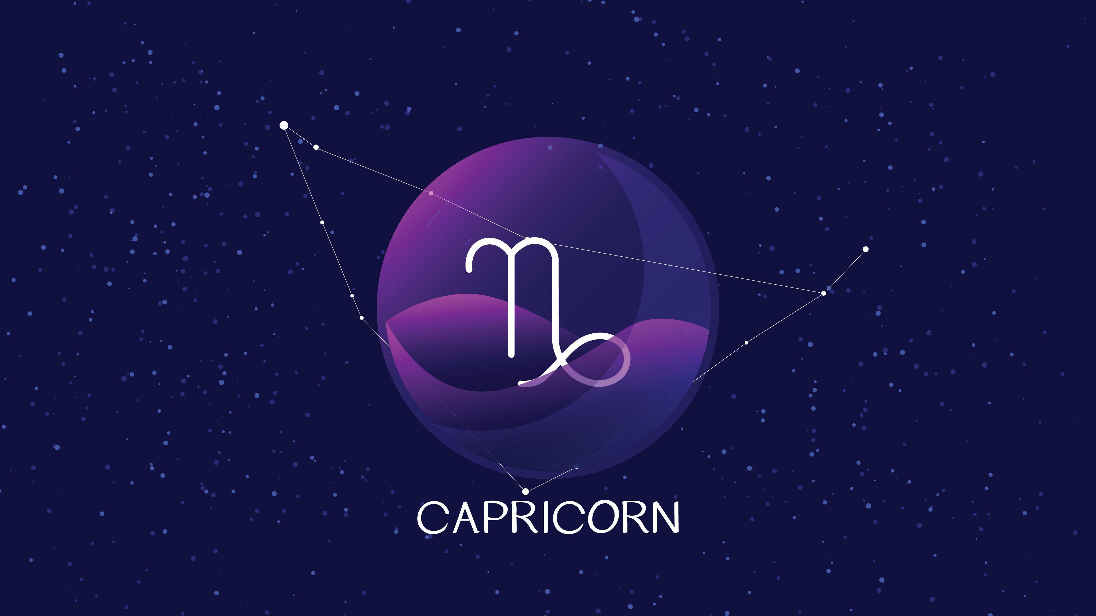 Semnul zodiei Capricorn pe un fundal mov