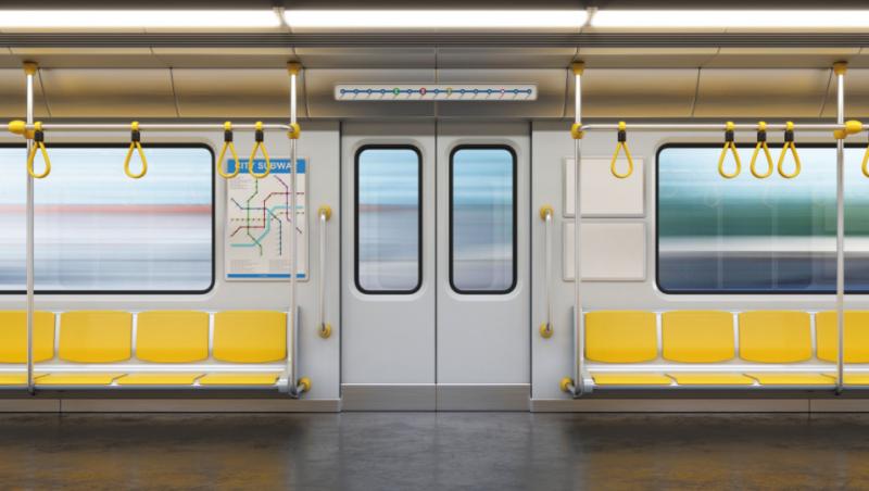 Imagine cu interiorul unui vagon de metrou
