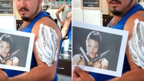 Acest bărbat a vrut un tatuaj cu Angelina Jolie, dar produsul final l-a făcut să regrete. Cu ce s-a ales pe braț