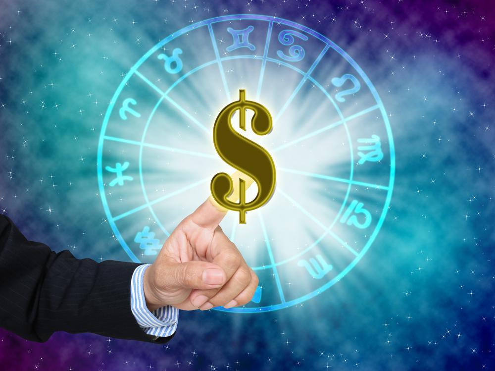 imagine cu cele 12 zodii din horoscop, intr-un cerc si semnul dolarului