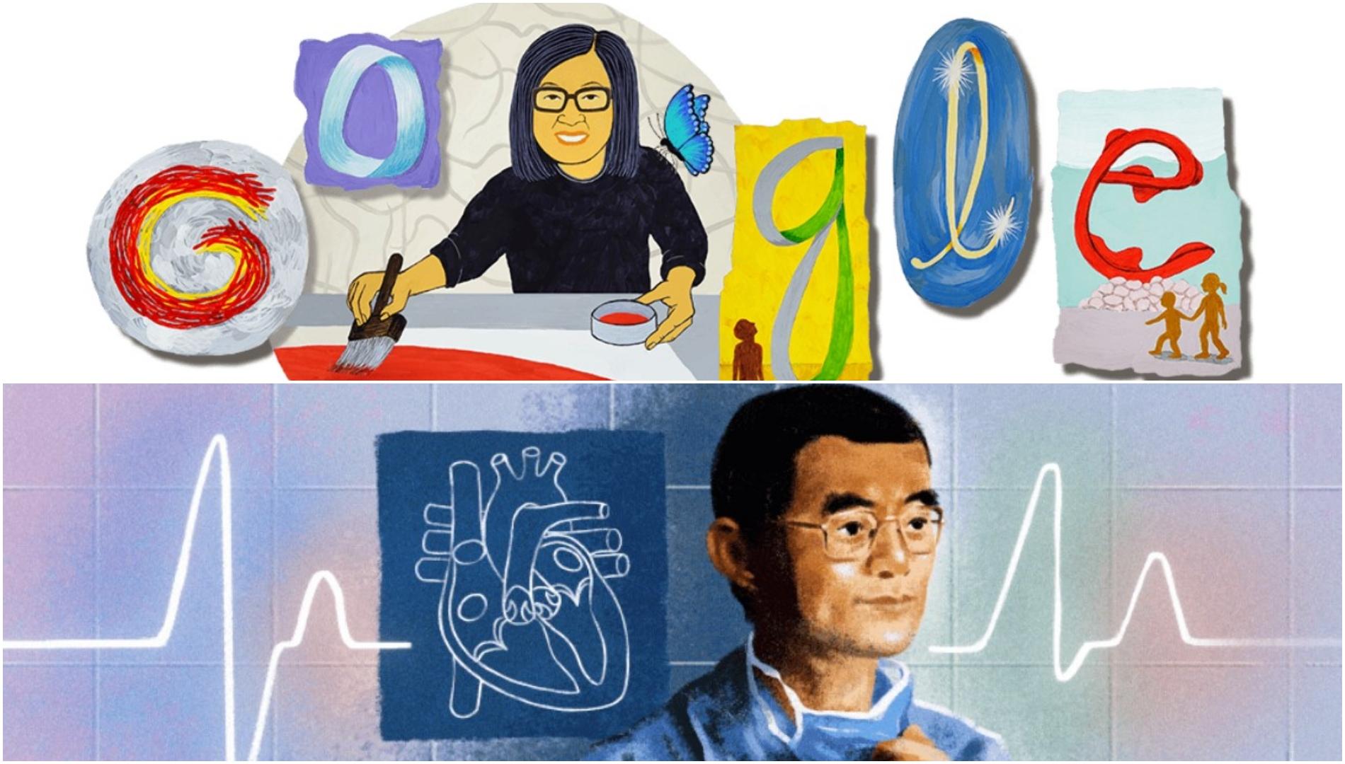 Google Doodle 21 noiembrie 2023 aniversează zilele de naștere a artistei Tomie Ohtake și a medicului chirurg Victor Chang