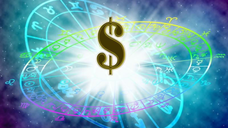 Imagine cu zodiacul pe un fundal de culoare albastru și simbolul dolarului.