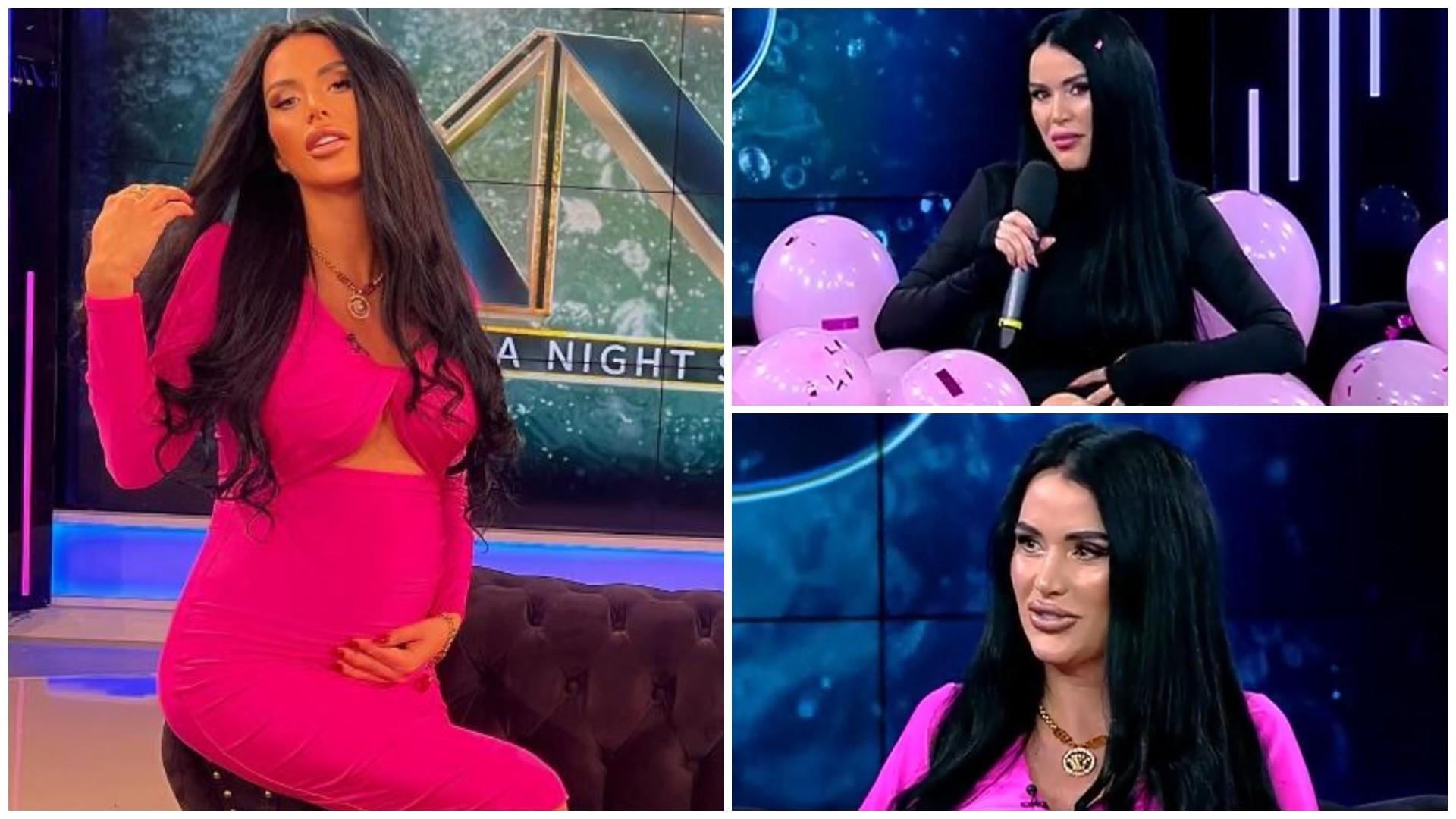 Colaj cu Daniela Crudu în trei ipostaze diferite la Xtra Night Show pe canapea, cu burtica de gravidă