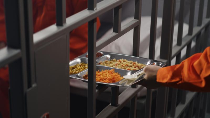 Imagine cu un meniu de mâncare în închisoare