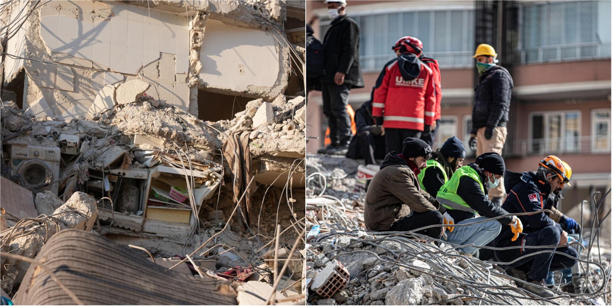 cutremurul din turcia cu blocuri ruinate intr-un colaj de imagini