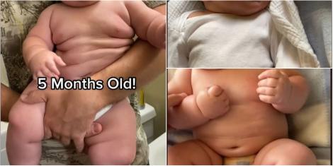 Bebelușul din imagini cântărește aproape 10 kg la 5 luni. Mămica lui i-a făcut un cont și l-a postat pe Internet: „Foarte drăguț”
