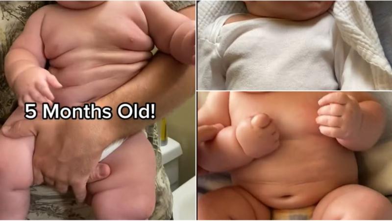 un bebelus de 5 luni care cantareste aproape 10 kg intr-un colaj de imagini