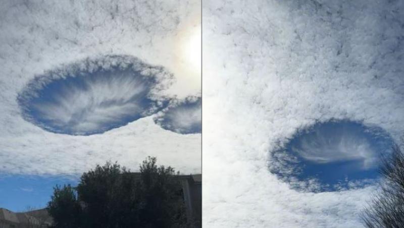 colaj de imagini cu un cer pe care sunt nori cu gauri de cadere