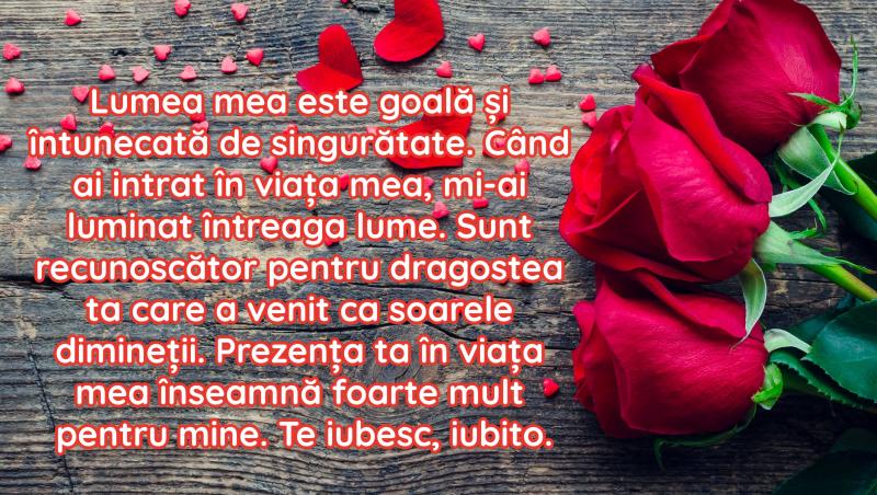 felicitare de sfantul valentin cu trandafiri rosii si scris rosu
