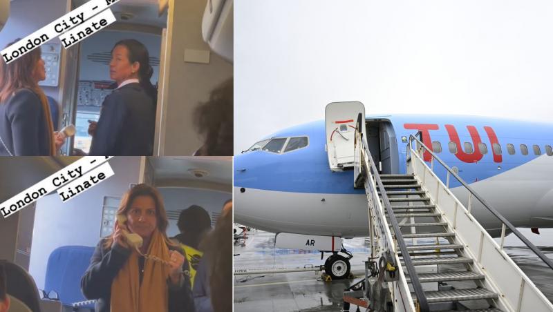 colaj foto cu pasageri puși să coboare din avion în Londra