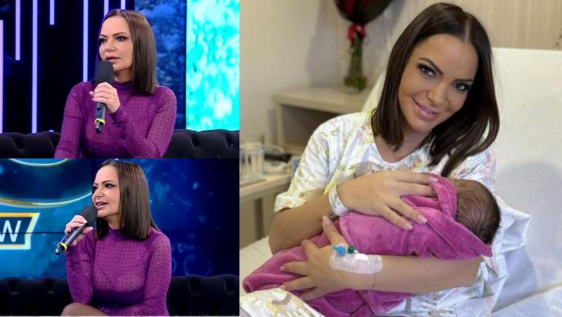colaj foto cu Andreea Antonescu și fetița nou născută