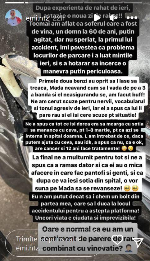 Mesaj Emi de la Noaptea Târziu pe Instagram