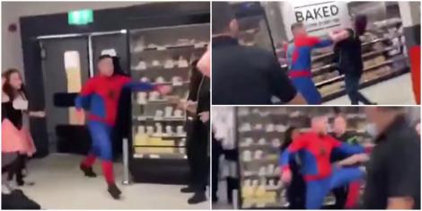 Cum au reacționat oamenii dintr-un magazin când un bărbat deghizat în Spiderman a lovit o femeie. Nu se așteptau la ce a urmat