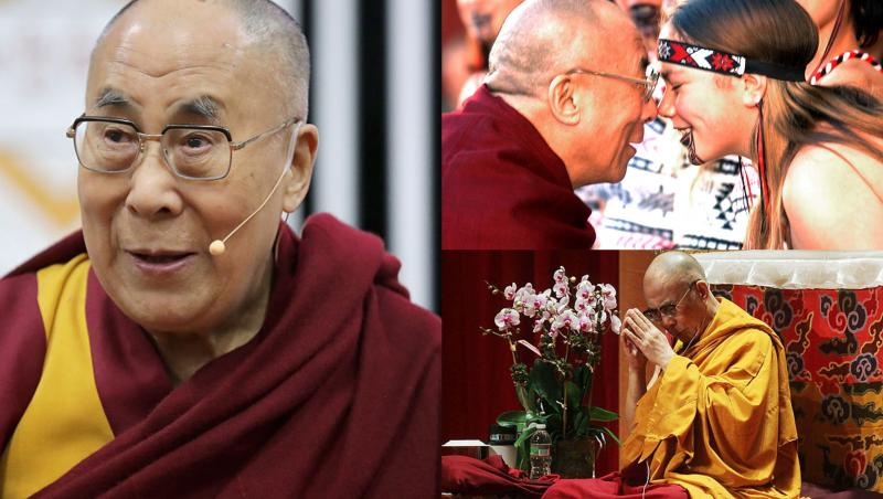 colaj foto cu dalai lama imbrcat în rosu închis