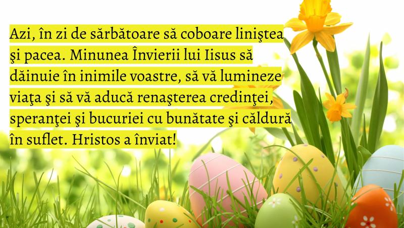 Pe 16 și 17 aprilie 2023, nu uita să le trimiți celor dragi felicitări cu textul ”Paște fericit”. Am realizat pentru tine 100 de felicitări cu ”Paște fericit” și ”Hristos a Înviat”, din care să alegi câte dorești pentru oamenii dragi sufletului tău.