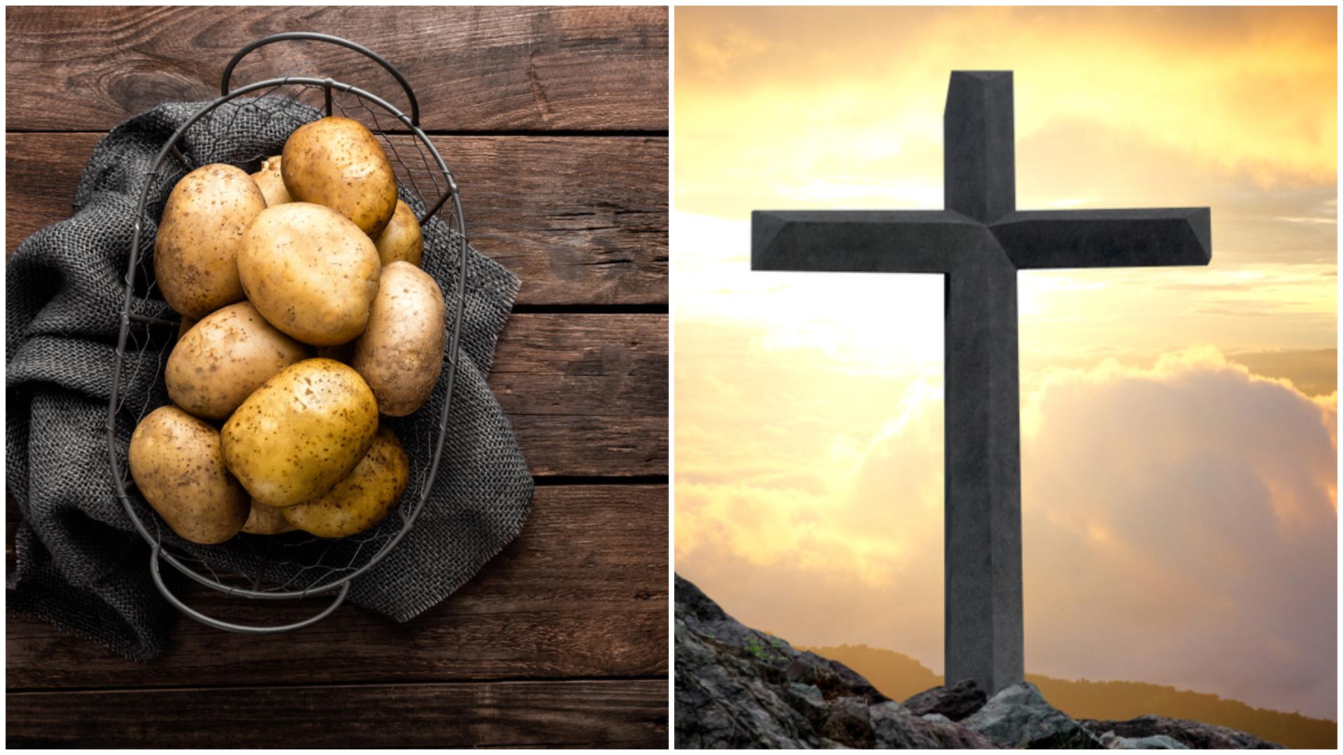 Un tulcean a găsit forma crucii într-un cartof, în Săptămâna Luminată: „Este prima oară când mi se întâmplă așa ceva”