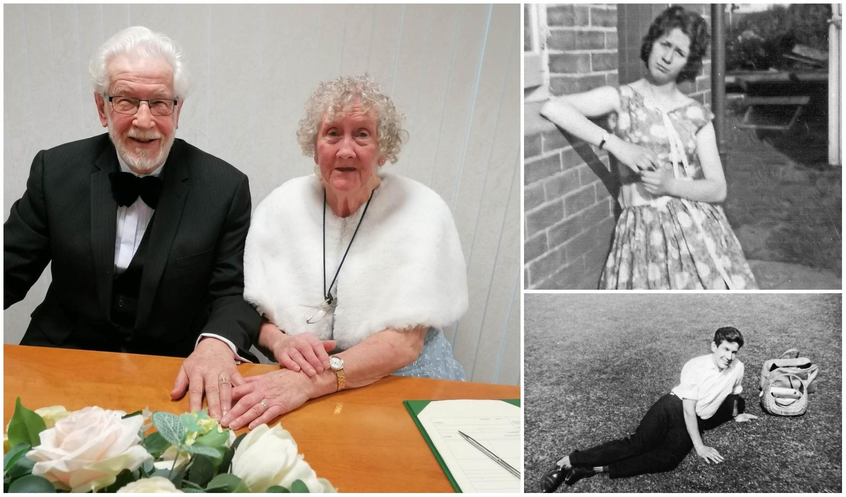 colaj foto cu Len Allbrighton si Jeanette Steer la nunta la varsta de 86 de ani si poze cu ei in tinerete, alb negru