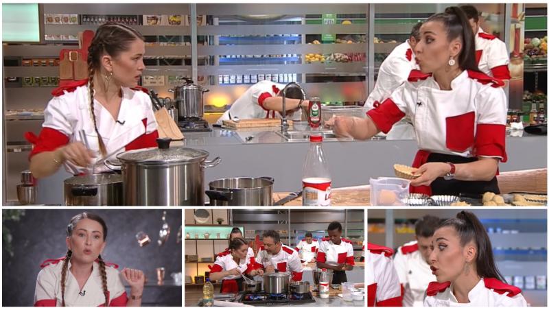 Colaj cu Nina Hariton, Monica Pușcoiu și Sorin Bontea în bucătăria Chefi la cuțite