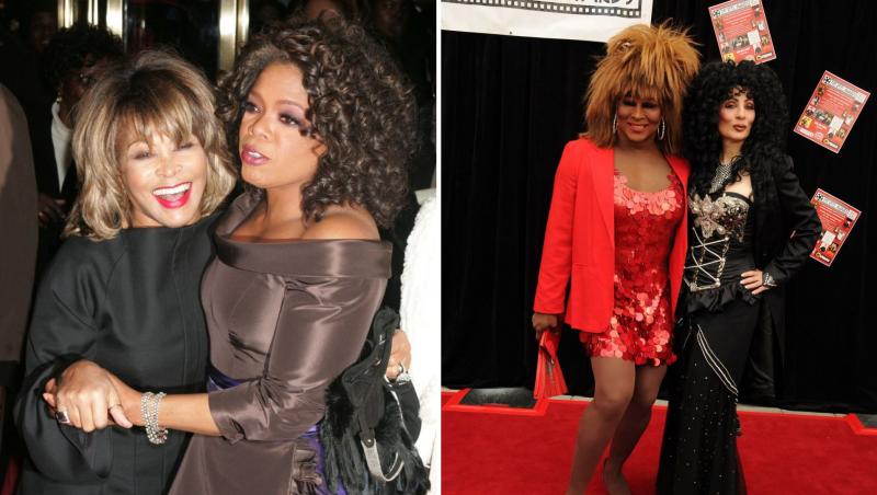 colaj foto Tina Turner și Oprah (stânga) Tina Turner și Cher (dreapta)