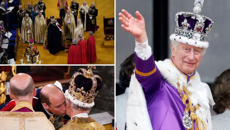 colaj foto Prințul William îngenunchiază în fața Regelui Charles