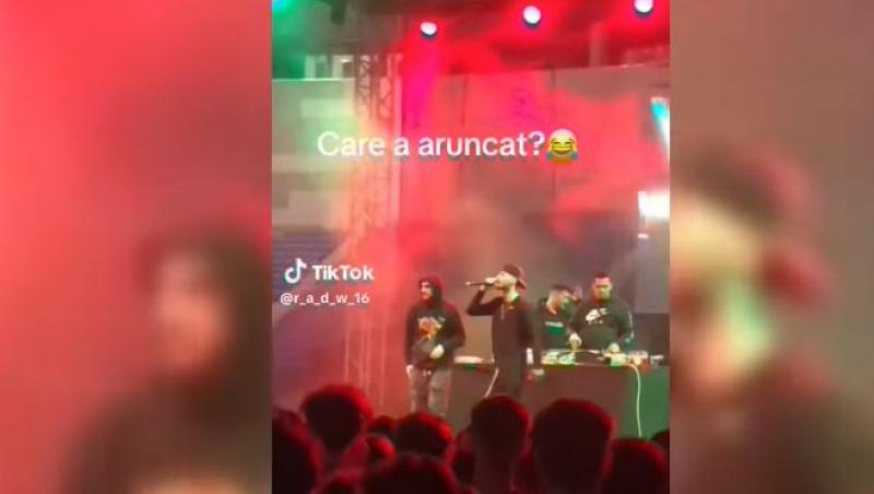 Reacția unui artist, în timpul unui concert din Târgu Jiu, când s-a aruncat cu obiecte pe scenă. Polițistul local nu a intervenit