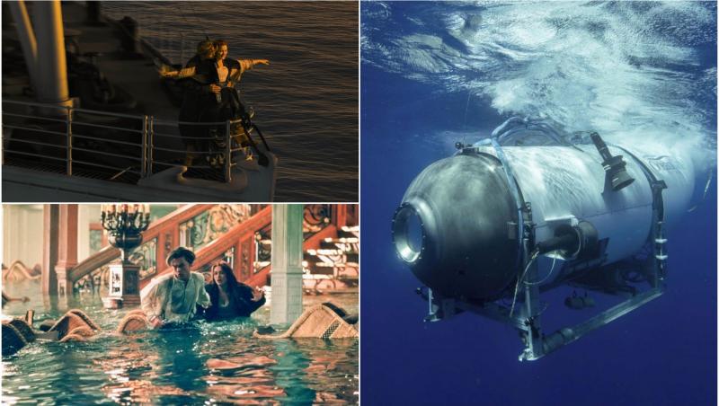 colaj foto imagini din titanic si submersibilul titan