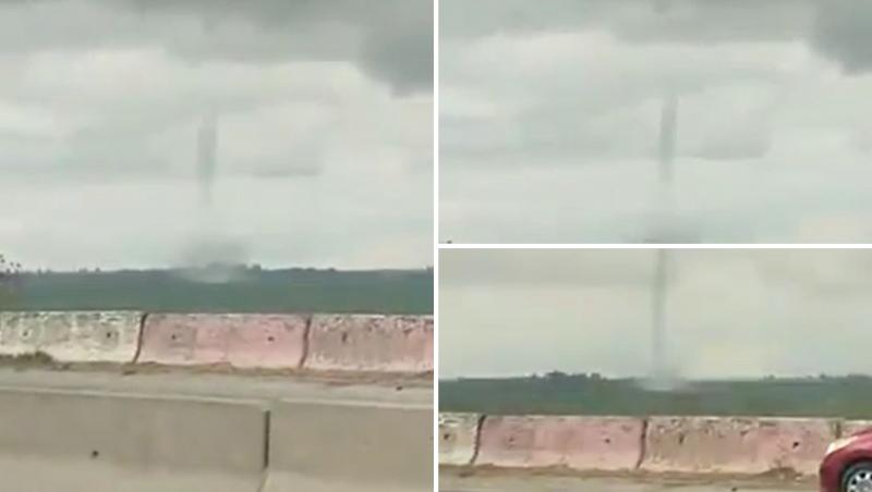 tornadă filmată de un localnic pe lacul Mihăilești din Giurgiu