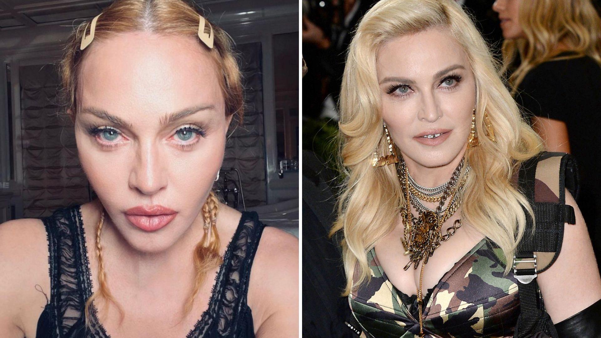 madonna, cu două codtițe, foarte palidă la față, cu un maieu negru