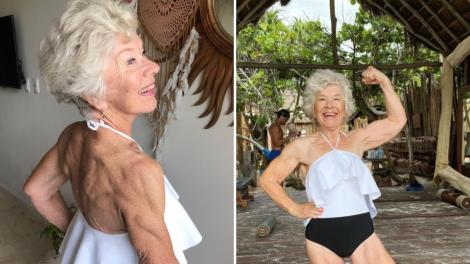 Bătrânica de 77 de ani care a uluit internetul cu trupul său tonifiat. Așa arată când se pozează doar în lenjerie intimă
