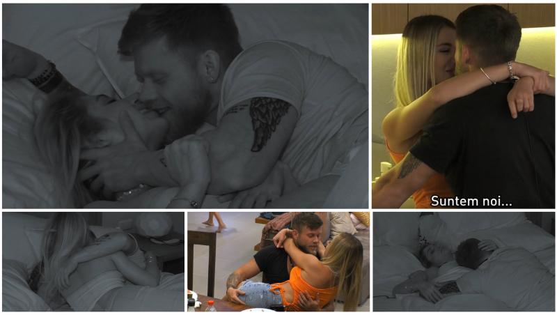 Colaj cu Răzvan Kovacs și Daria Cuflic la Insula Iubirii în ipostaze diferite în dormitor sărutându-se