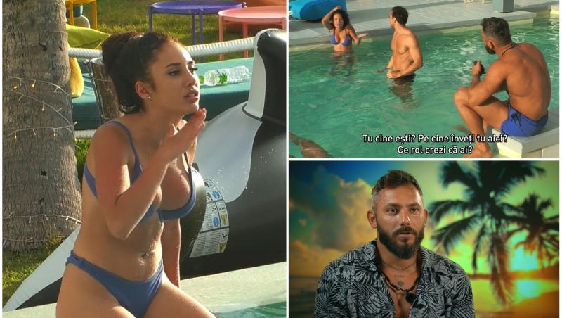 colaj foto cu bianca giurca, poza cu ea alaturi de matei negrescu si romeo vasiloni in piscina si poza cu romeo vasiloni la insula iubirii sezonul 7