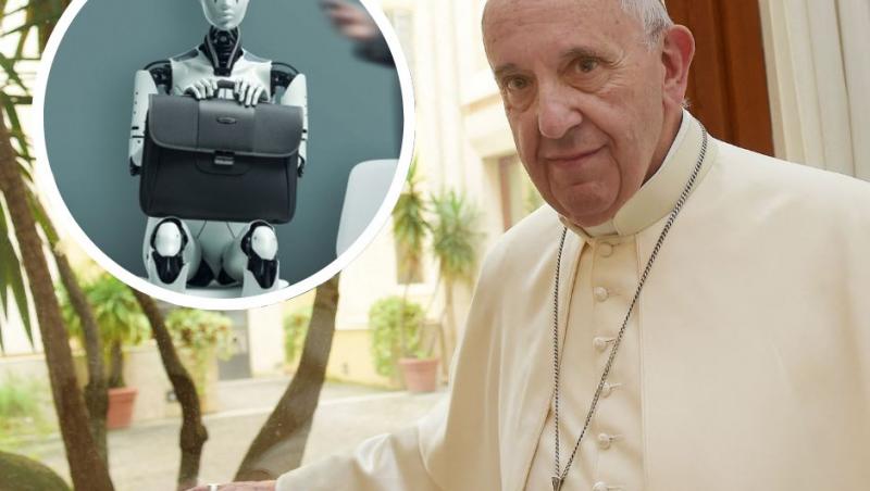 colaj Papa Francisc și un robot cu servietă