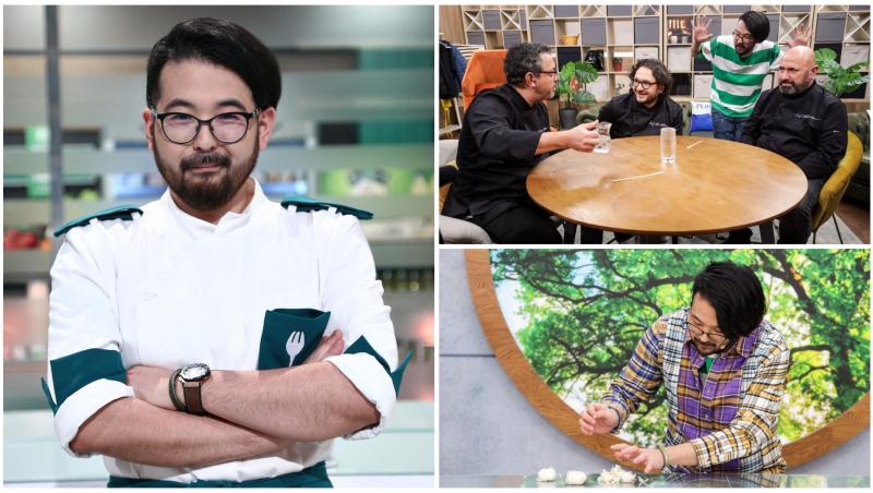 Colaj cu Rikito Watanabe în trei ipostaze diferite la Chefi la cuțite, alături de jurați