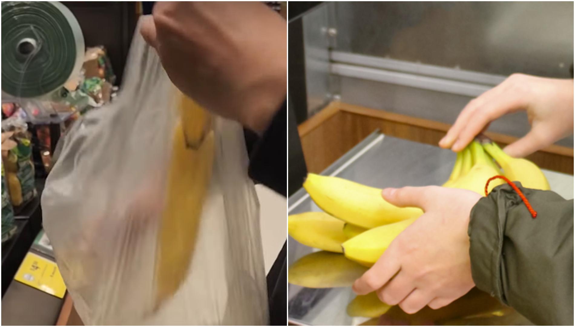 imagini cu banane pe cantar in supermarket