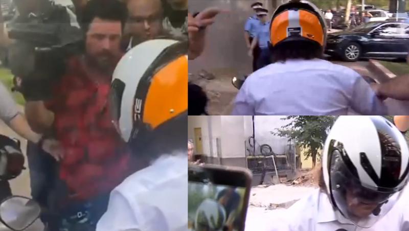Momentul în care tatăl lui Vlad Pascu intră cu scuterul în jurnaliști la scurt timp după ce soția sa a fost reținută 24 de ore