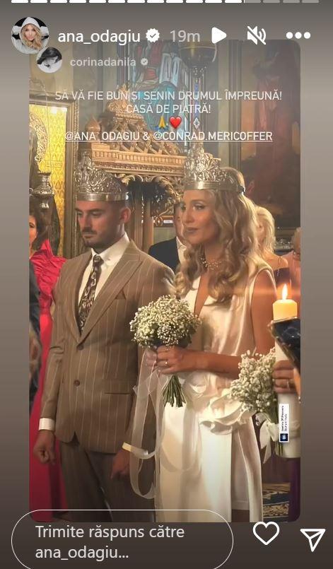 Ana Odagiu în rochie de mireasa alături de Conrad Mericoffer la biserică