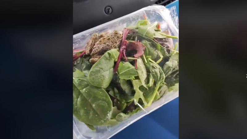 O tânără a cumpărat salată din supermarket și când s-a uitat mai atent a observat că ceva se mișcă în pachet: ”E cu surprize”