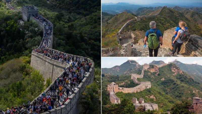 colaj foto Marele Zid Chinezesc, cu oameni și panoramă