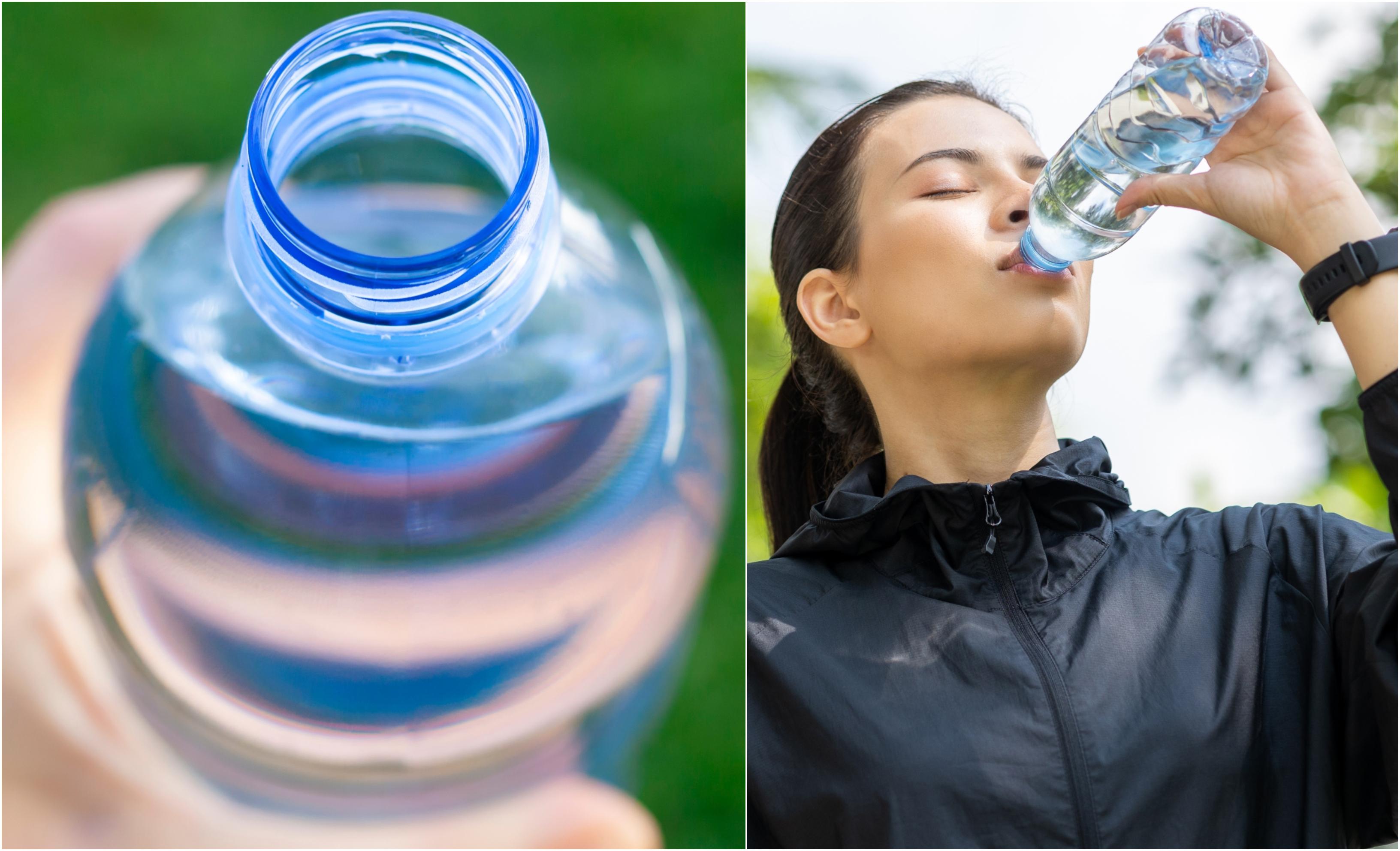 colaj foto cu o sticlă de apa și o persoana care bea dintr-o sticlă de apă