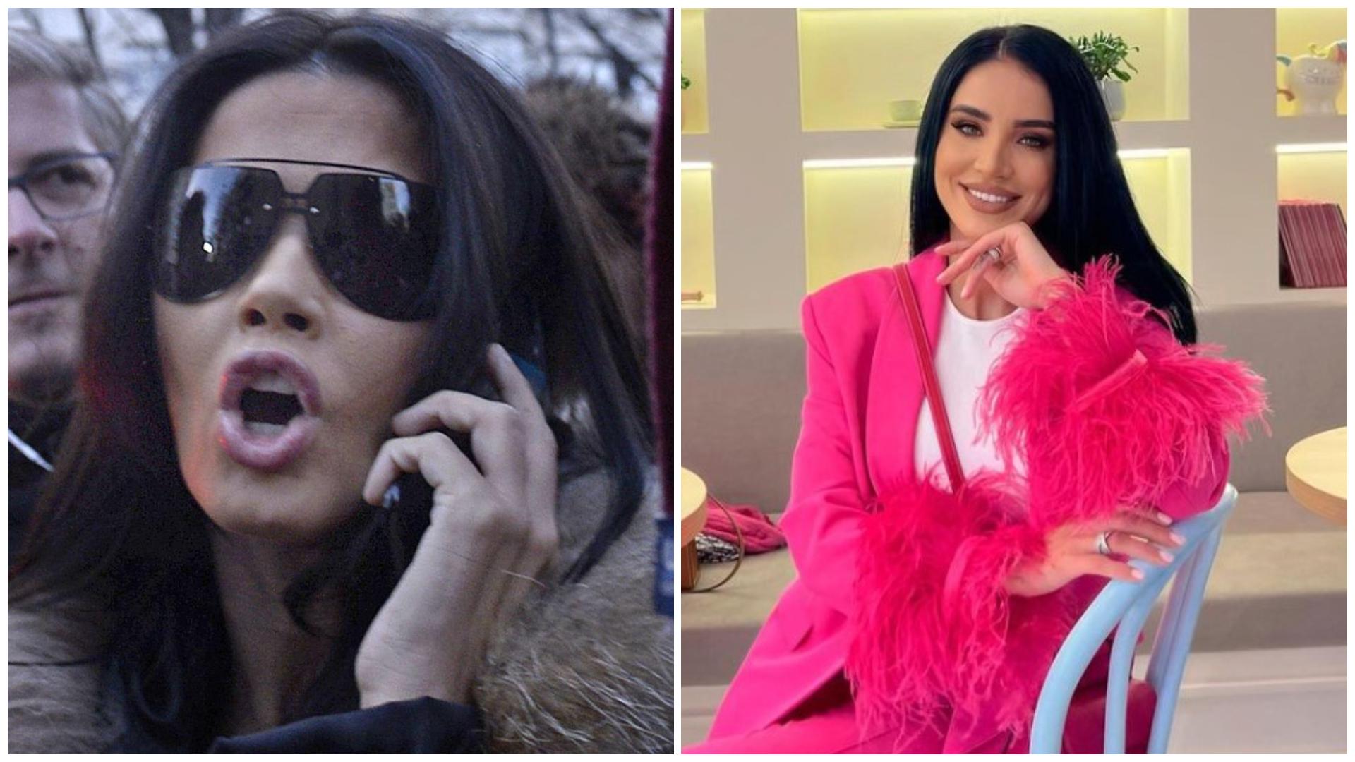 Colaj cu Oana Zăvoranu nervoasă în timp ce vorbește la telefon și cu Adelina Pestrițu într-un compleu roz