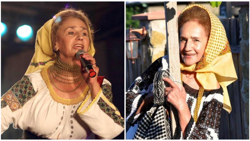 Colaj cu Sofia Vicoveanca în două ipostaze diferite pe scenă în costum popular