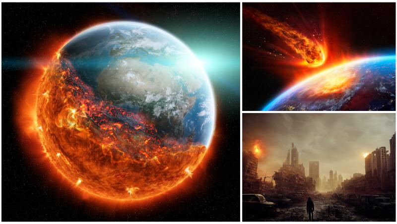 Colaj cu planeta în flăcări, cu un asteroid și cu sfârșitul lumii