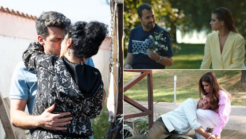 colaj Pavel sărutându-se cu Gabi acasă la Gabi, Lia și Gianni în parc și Nae inconștient în brațele Liei pe ponton