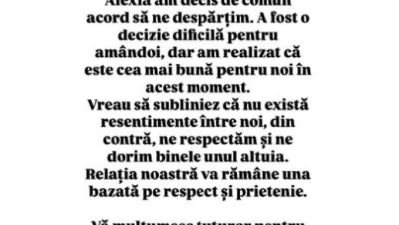 Mario Fresh confirmă despărțirea de Alexia Eram. Ce spune artistul despre decizia separării după 8 ani de relație