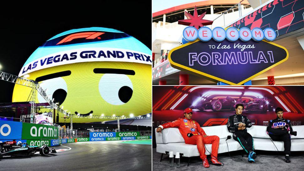 colaj monoposturi de formula 1 pe circuitul las vegas, carlos saing, george russell și pierre gasly